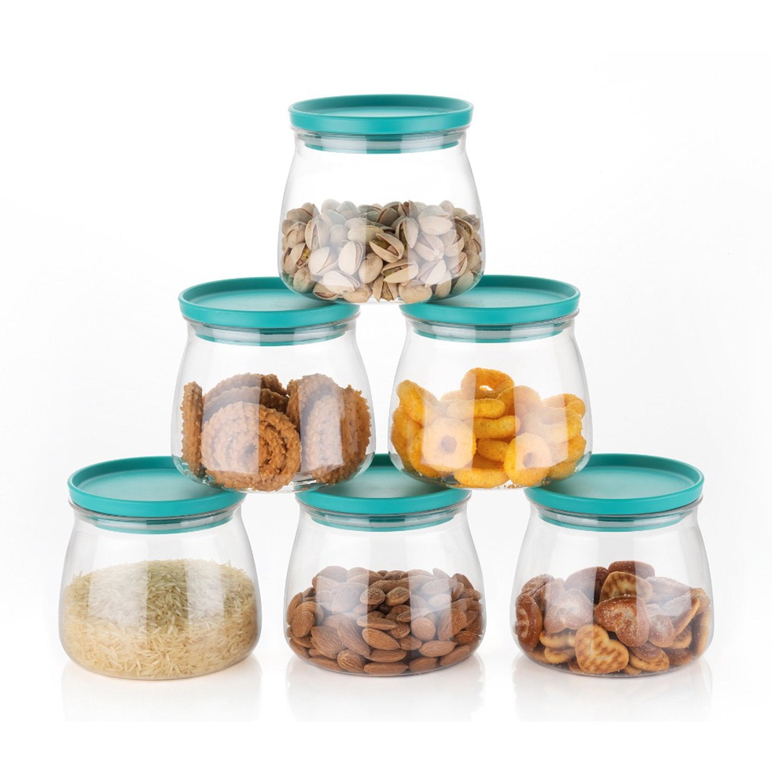 Matka Shaped Jar With Air Tight Leak Proof Lid (Multicolour) (Set Of 6) (900ml)