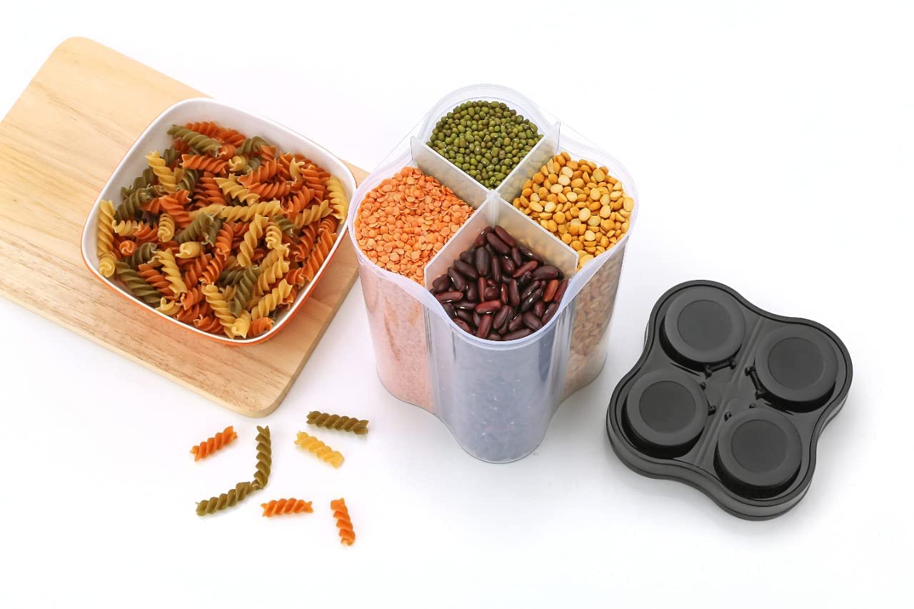 Plastic Lock Food Storage 4 Section Container Jar For Grocery Fridge Container.