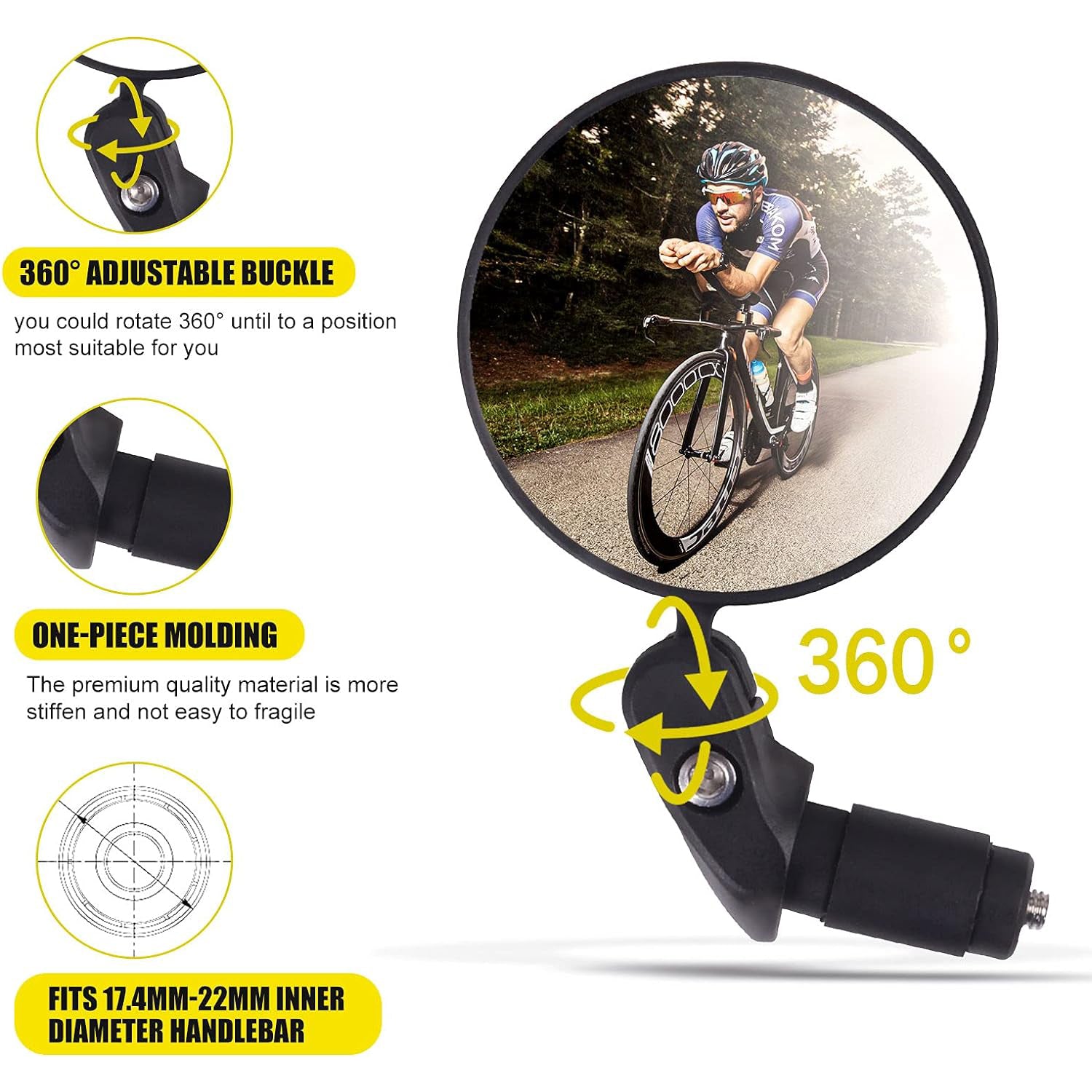 Bar End Bike Mirror Safe Rearview Mirror 360 Rotatable (1 Pc)