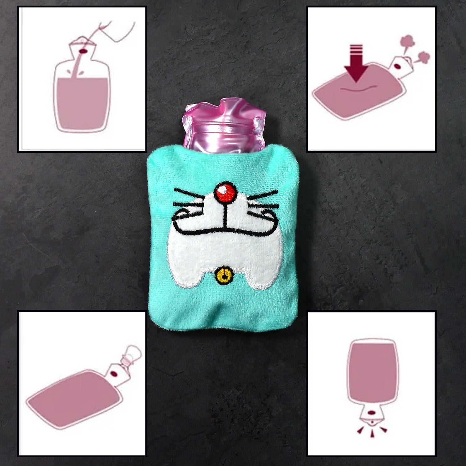 Doremon Cartoon Small Hot Water Bag With Cover For Pain Relief