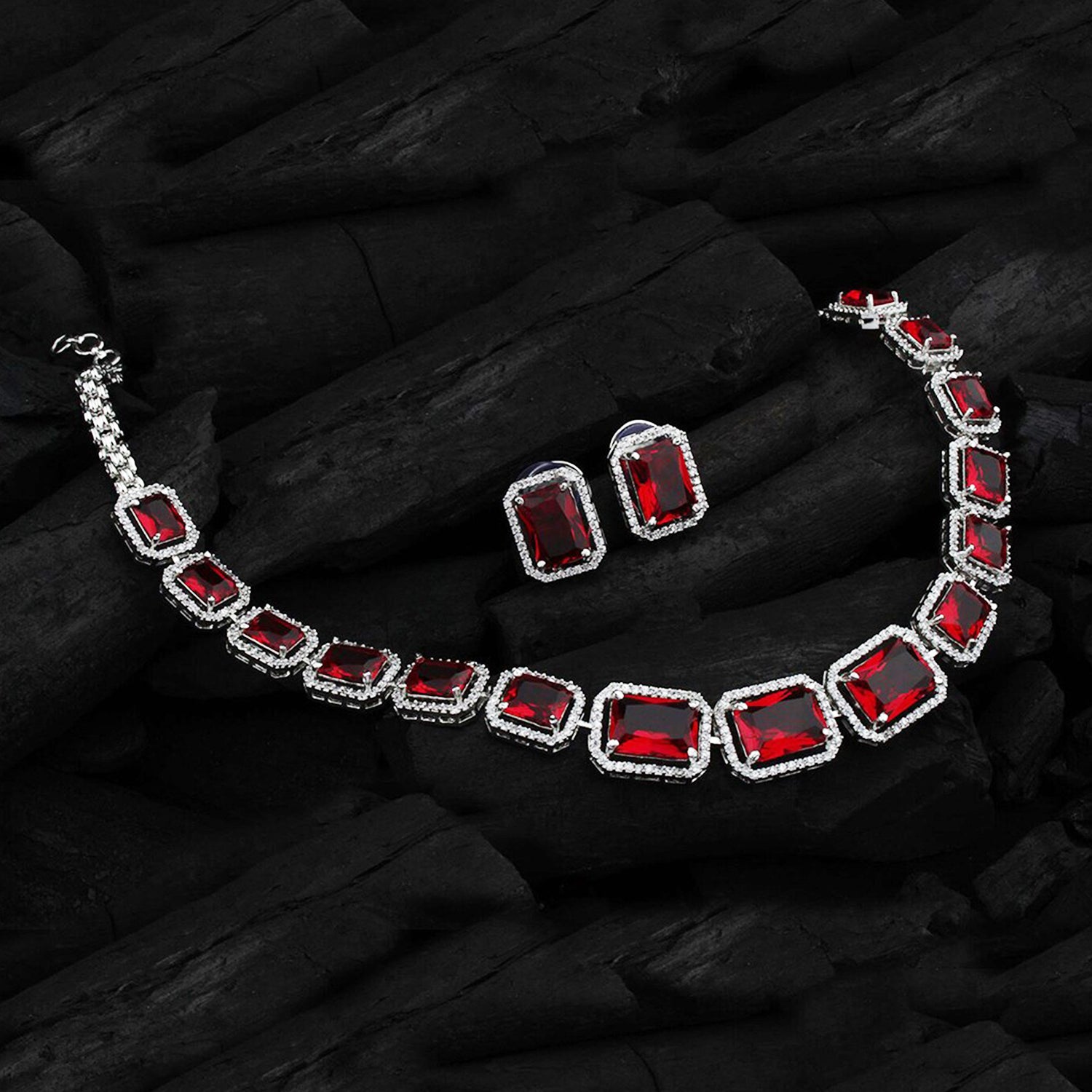Diamond Necklace And Earrings Set (1 Set Mix Color)