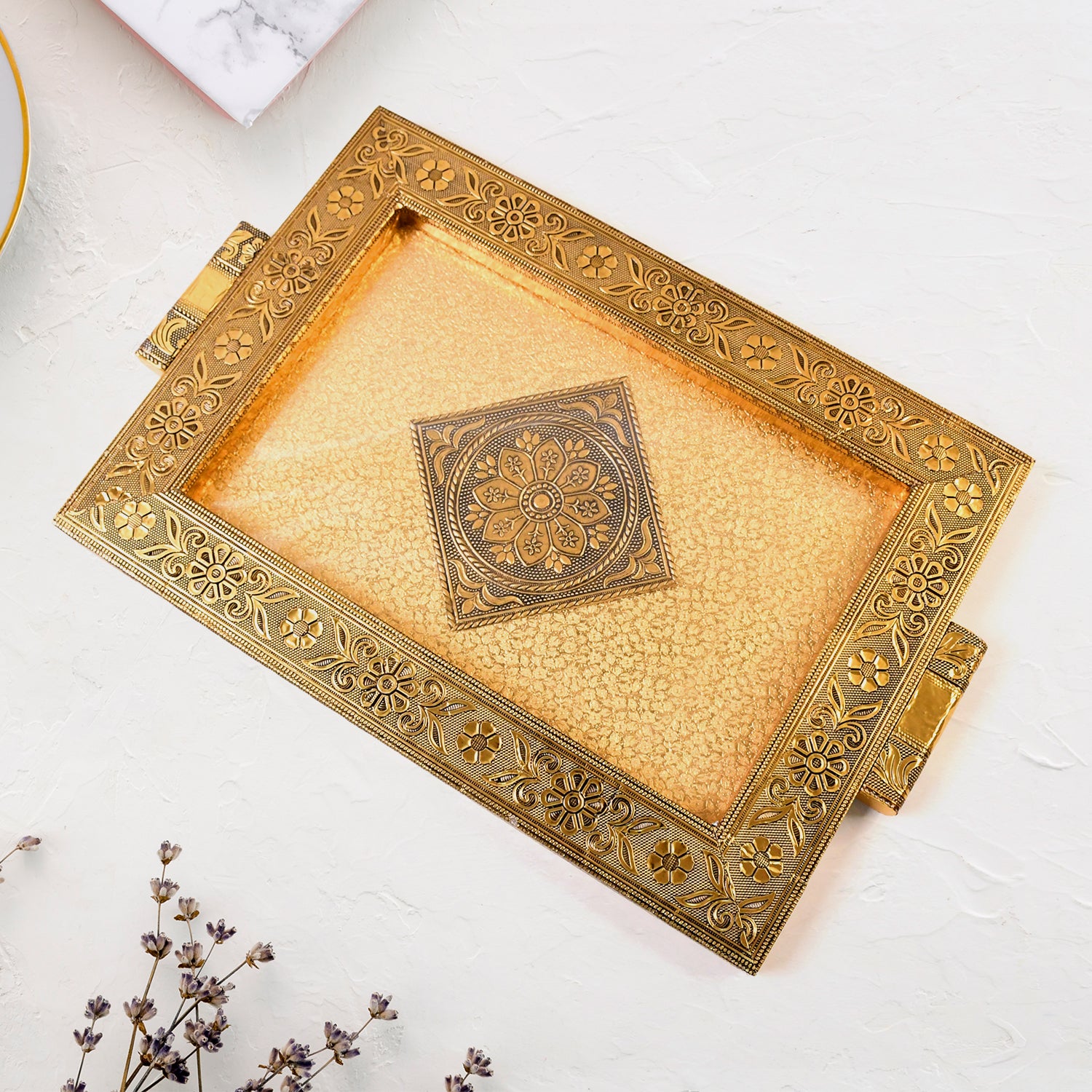 Premium Antique-style Rajwadi Decorative Serving Tray  40x26 Cm