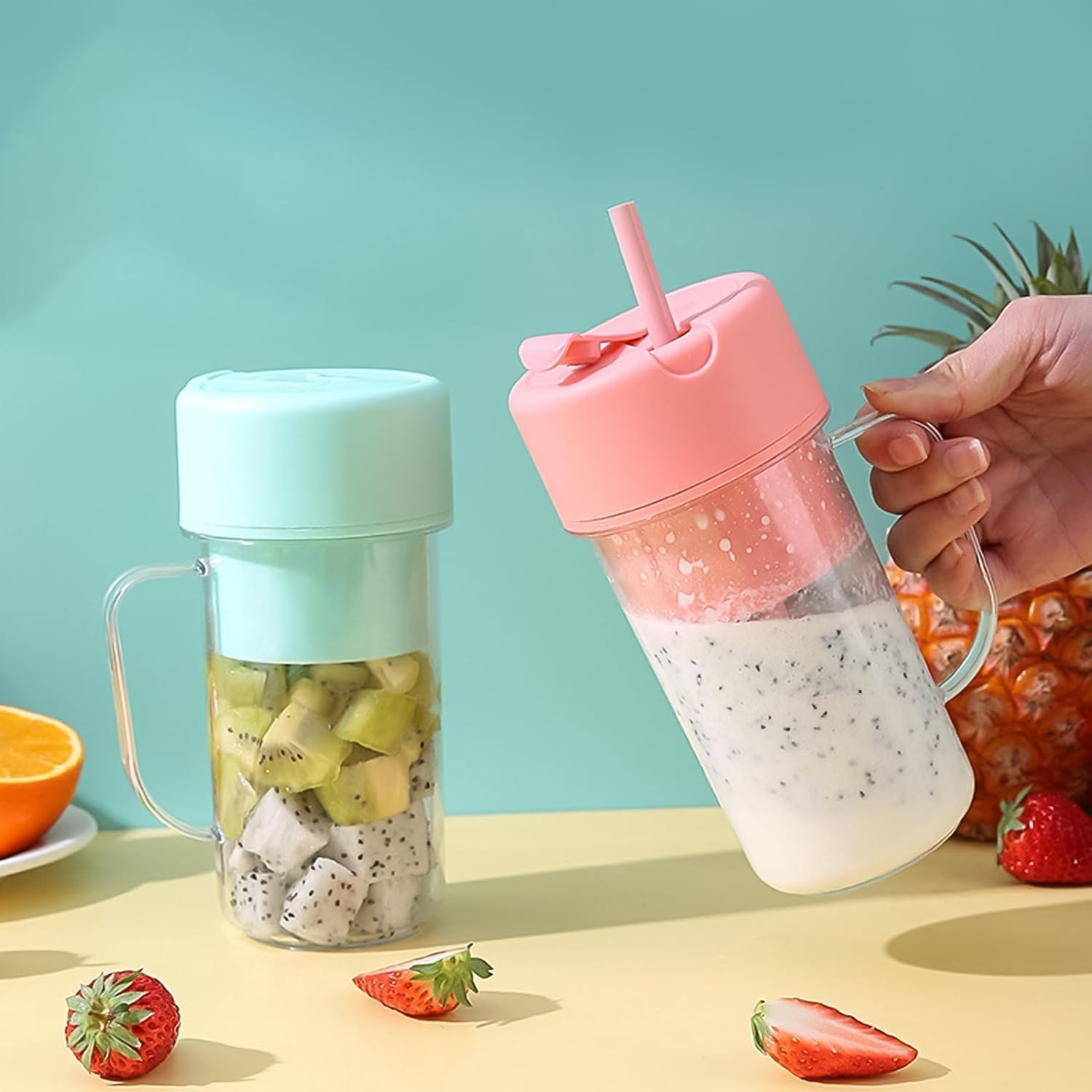 Portable Crusher Juicer With Handle Straw USB Rechargeable 6 Blades (420 Ml)