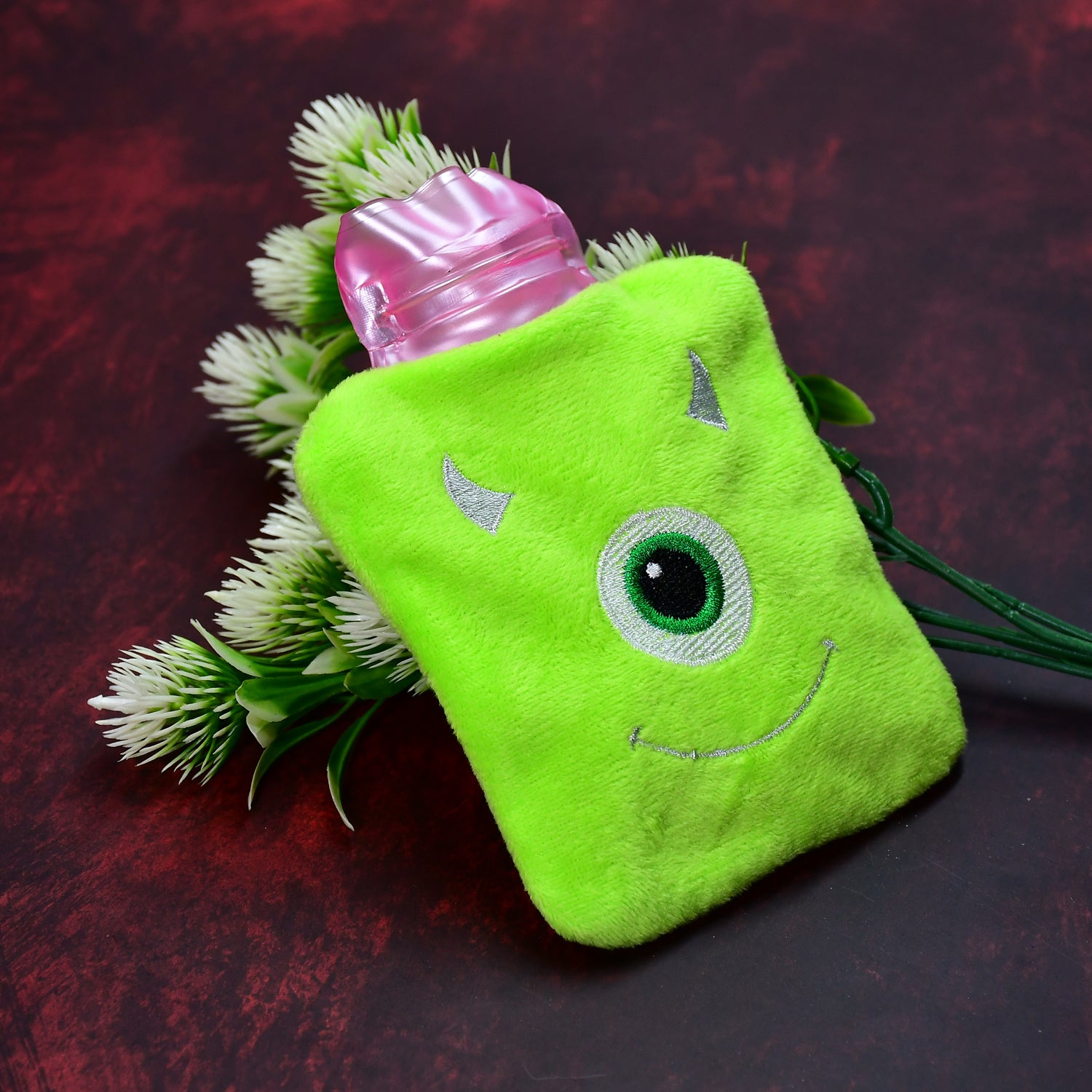 Green One Eye Monster Print Small Hot Water Bag With Cover For Pain Relief