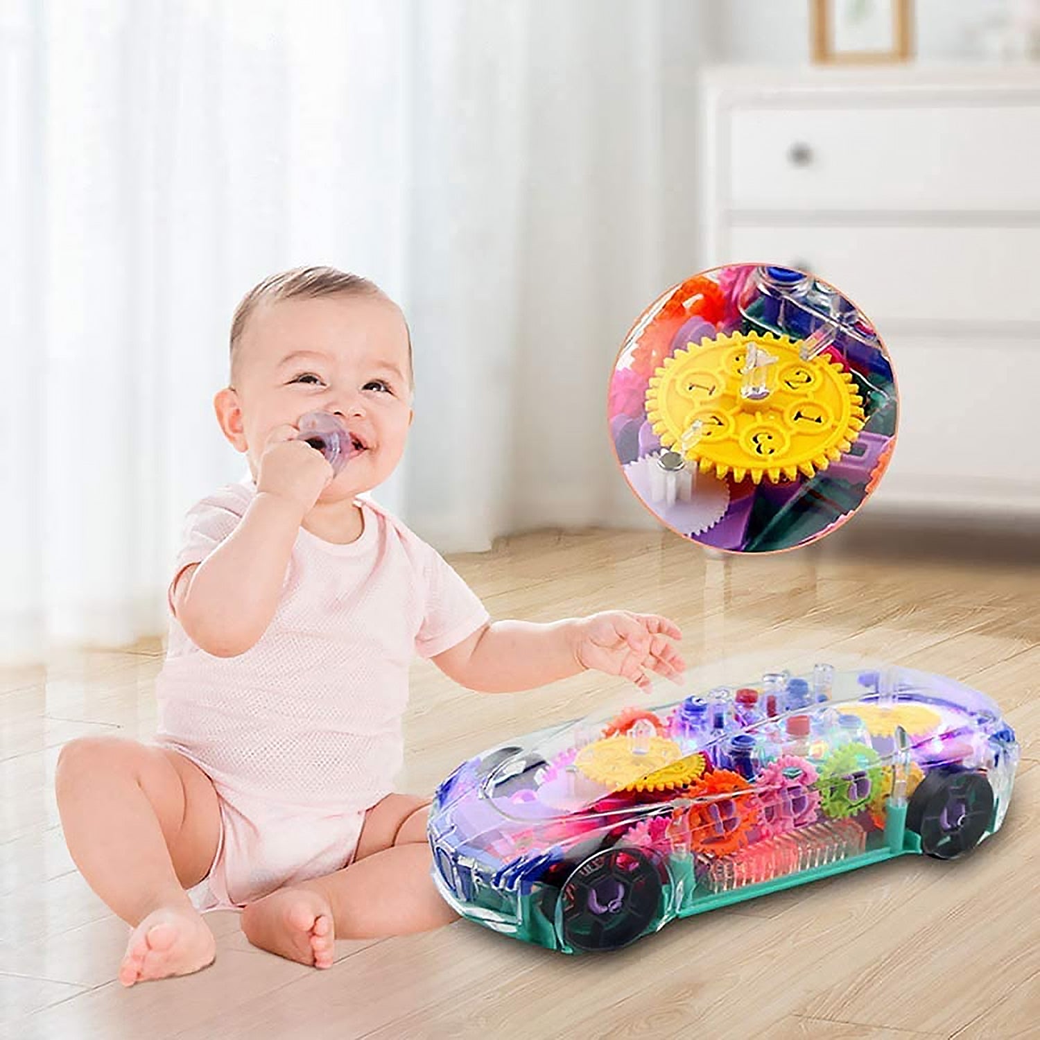 Automatic 360 Degree Rotating Transparent Gear Concept Car With Musical And 3D Flashing Lights Toy For Kids Boys Girls (Multicolor Battery Not Included)
