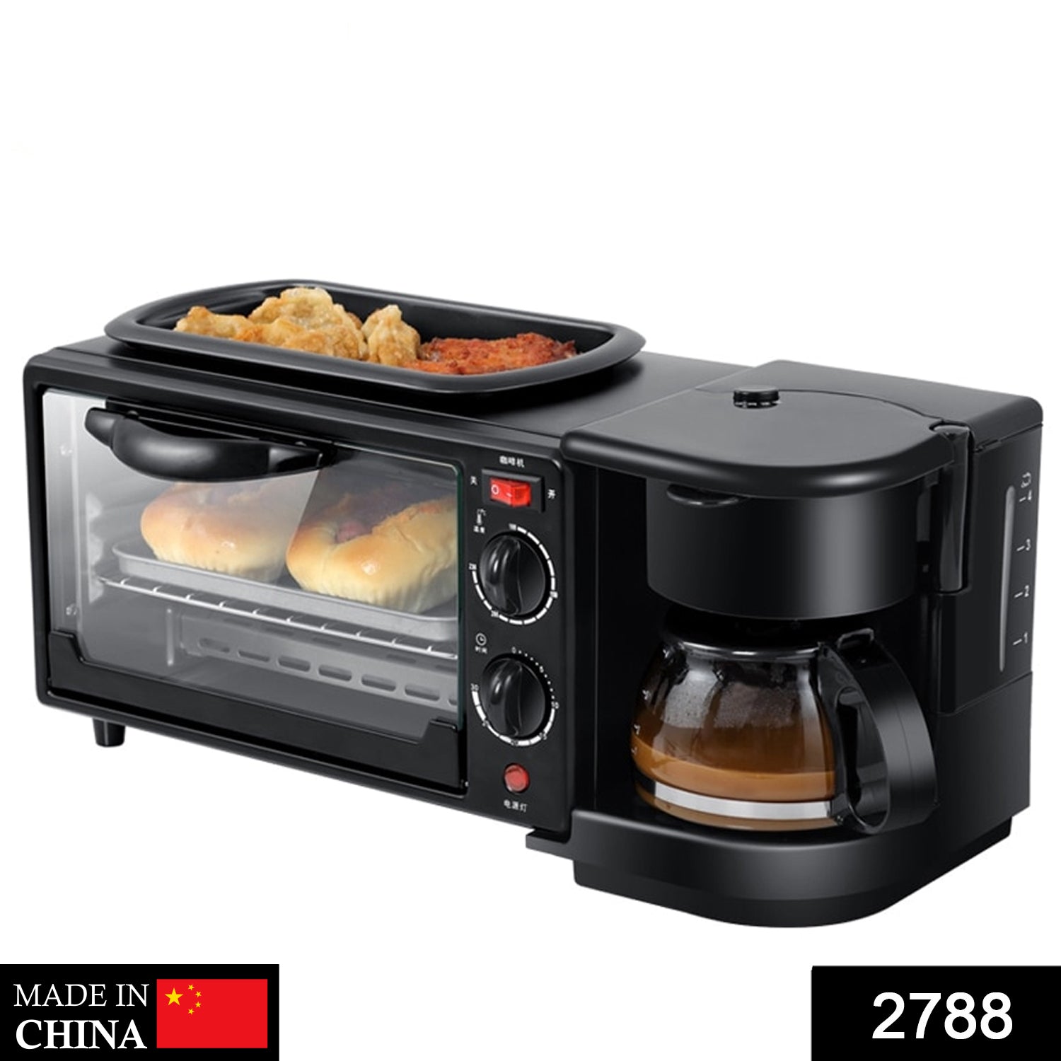 3 In 1 Breakfast Maker Portable Toaster Oven Grill Pan  Coffee Maker Full Breakfast Ready At One Go