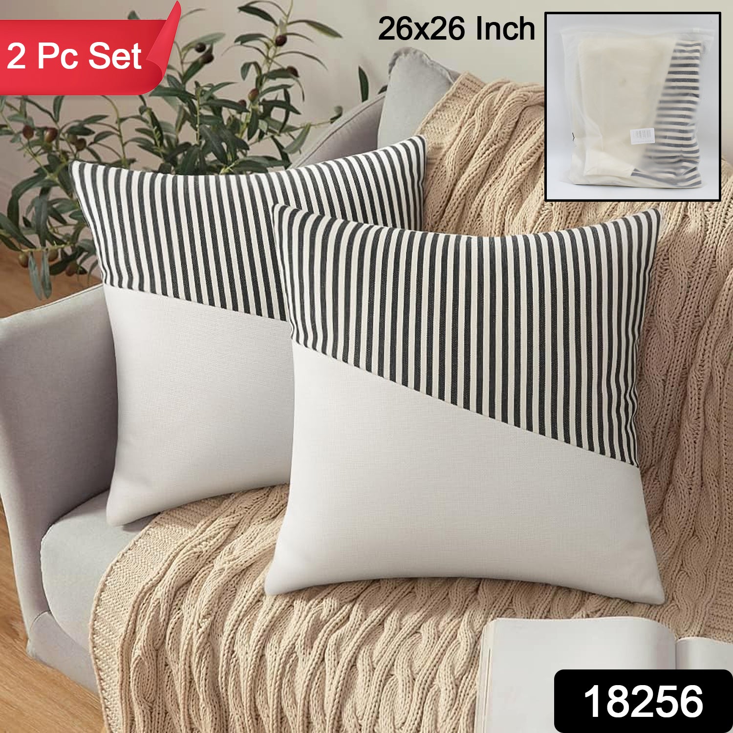 Decorative Pillow Covers Cushion Cases Soft Cotton (26*26 Inch 1 Pair 2 Pc)