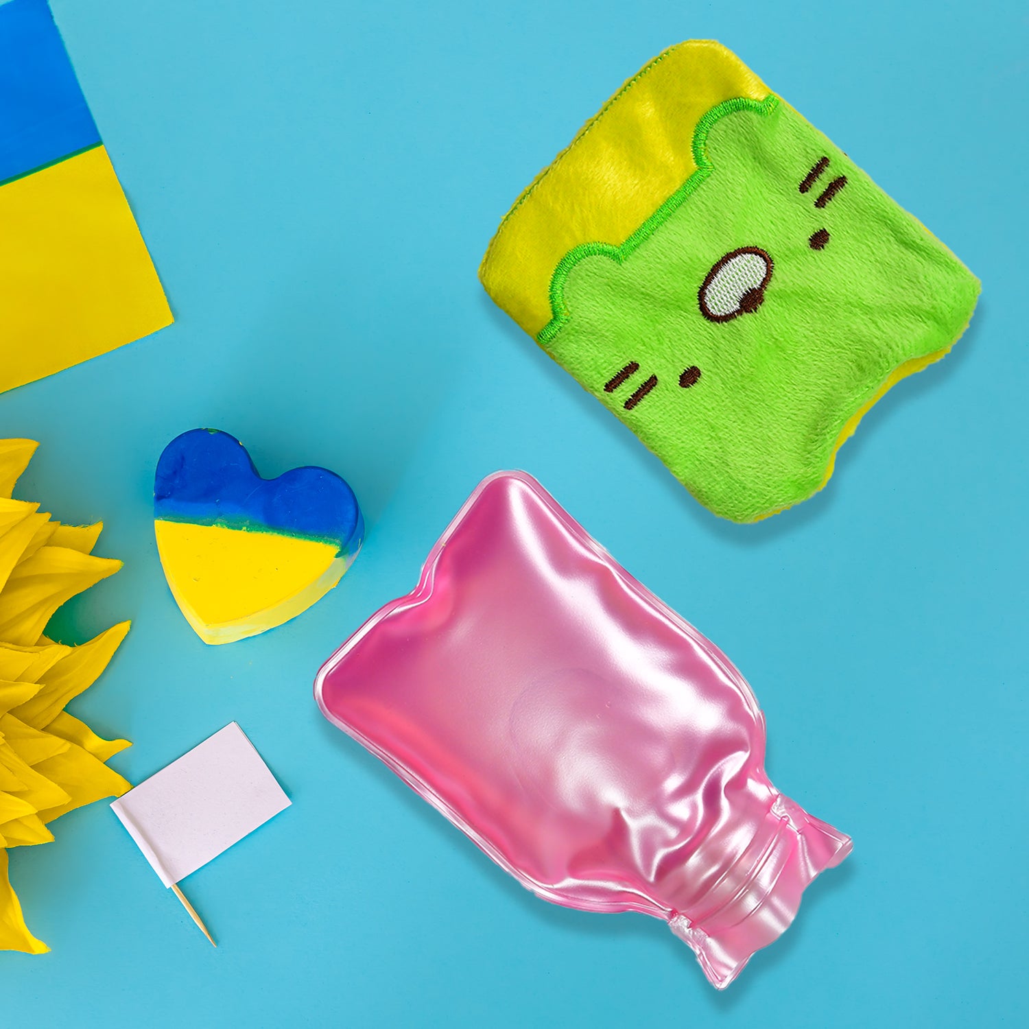 Green Kitty Small Hot Water Bag With Cover For Pain Relief