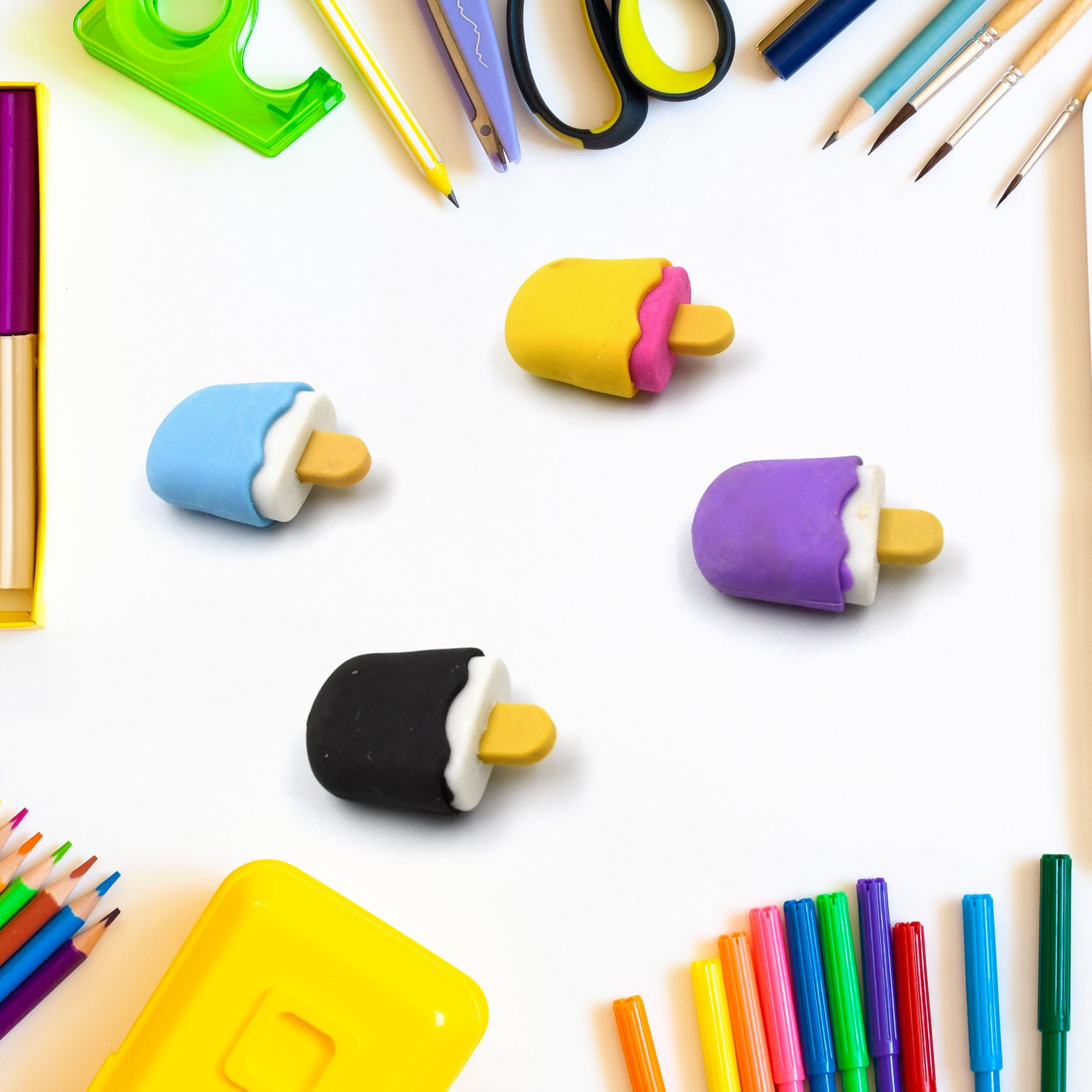 Ice Cream Erasers Pencils Set For Kids School Supplies (1 Set 4 Pc)