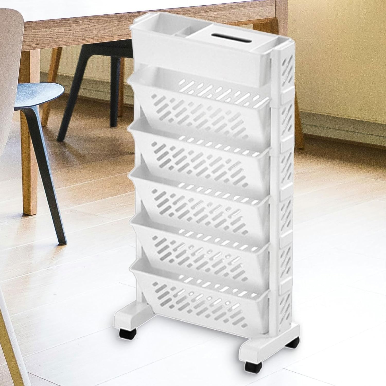 Movable Bookshelf Large Capacity Rotatable Plastic Rolling Organization Shelf Rack