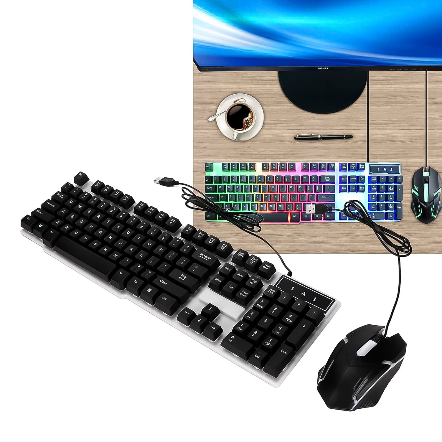 Key Colorful Lighting Keyboard Mouse Set (2 Pc Set)