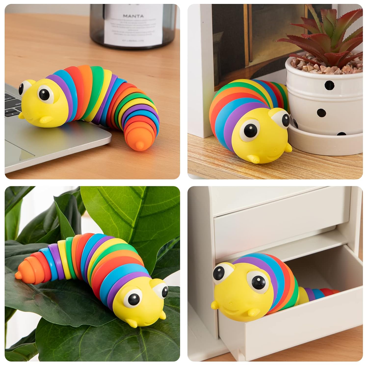 3D Rainbow Color Plastic Slug Fidget Toys Stress Relieving Toy (1 Pc)