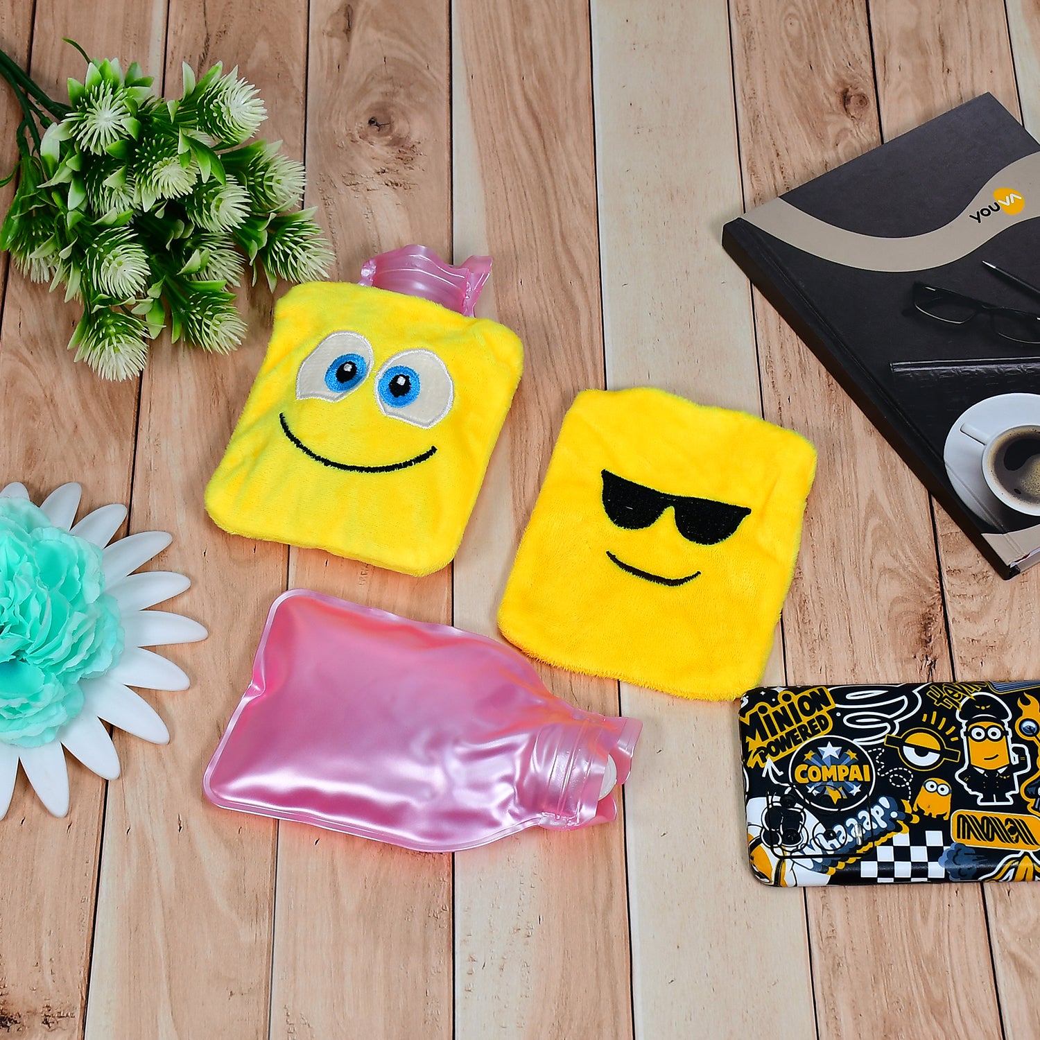 Mix Emoji Designs Small Hot Water Bag With Cover For Pain Relief (1 Pc)