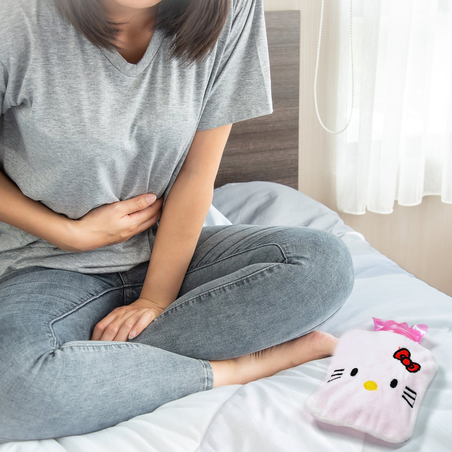 White Hello Kitty Small Hot Water Bag With Cover For Pain Relief