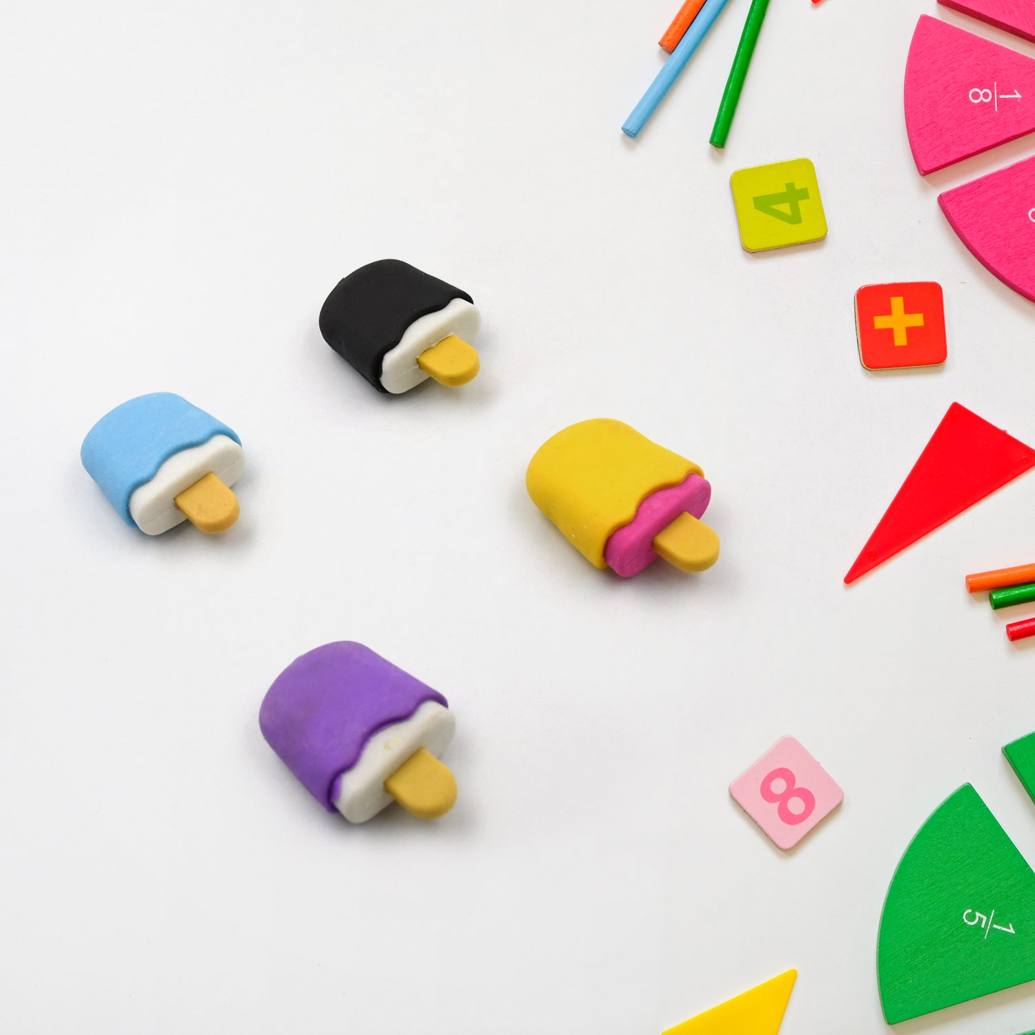 Ice Cream Erasers Pencils Set For Kids School Supplies (1 Set 4 Pc)