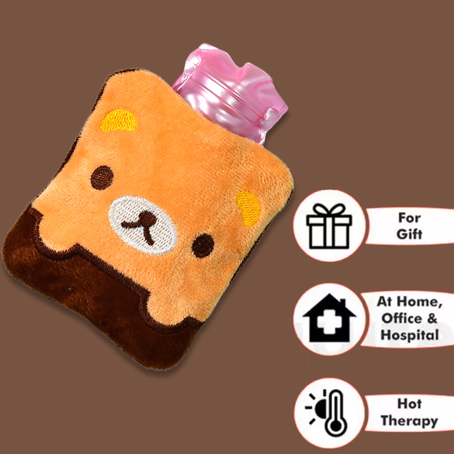Brown Panda Print Small Hot Water Bag With Cover For Pain Relief