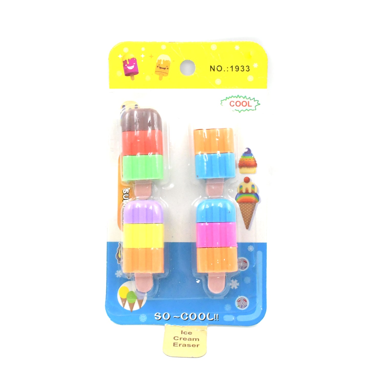 4349 Ice Cream Shape Eraser For Girls  Boys 3d Eraser For School Bday Return Gift Ice Cream Theme Shape Erasers Pencils Set For Kids Educational Stationary Kit School Supplies (1 Set 4 Pc)