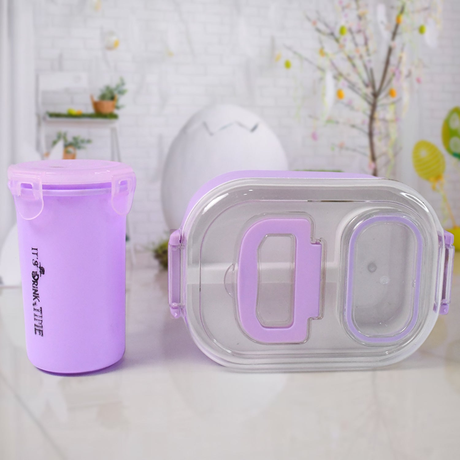Plastic Lunch Box With Small Box Bottle Sponn For Kids Lunch Box (4 Pc Set)