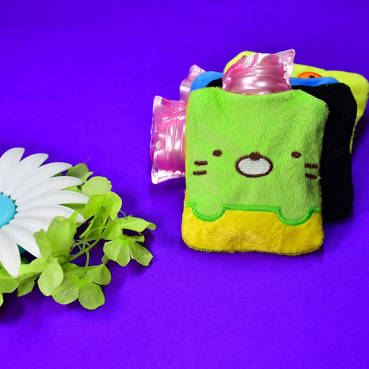 Green Kitty Small Hot Water Bag With Cover For Pain Relief