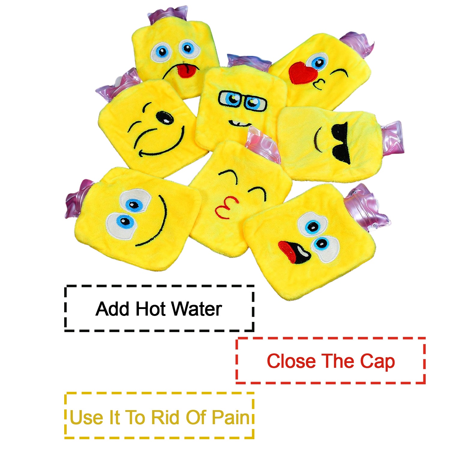 Mix Emoji Designs Small Hot Water Bag With Cover For Pain Relief (1 Pc)