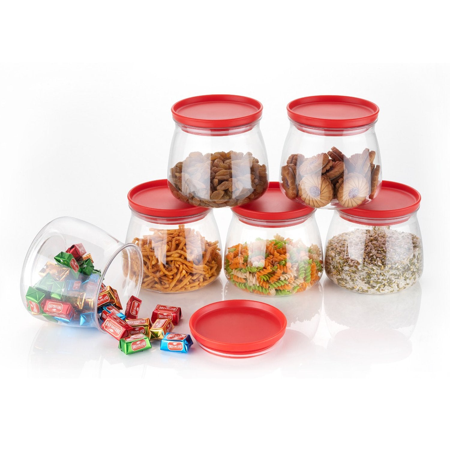 Matka Shaped Jar With Air Tight Leak Proof Lid (Multicolour) (Set Of 6) (900ml)