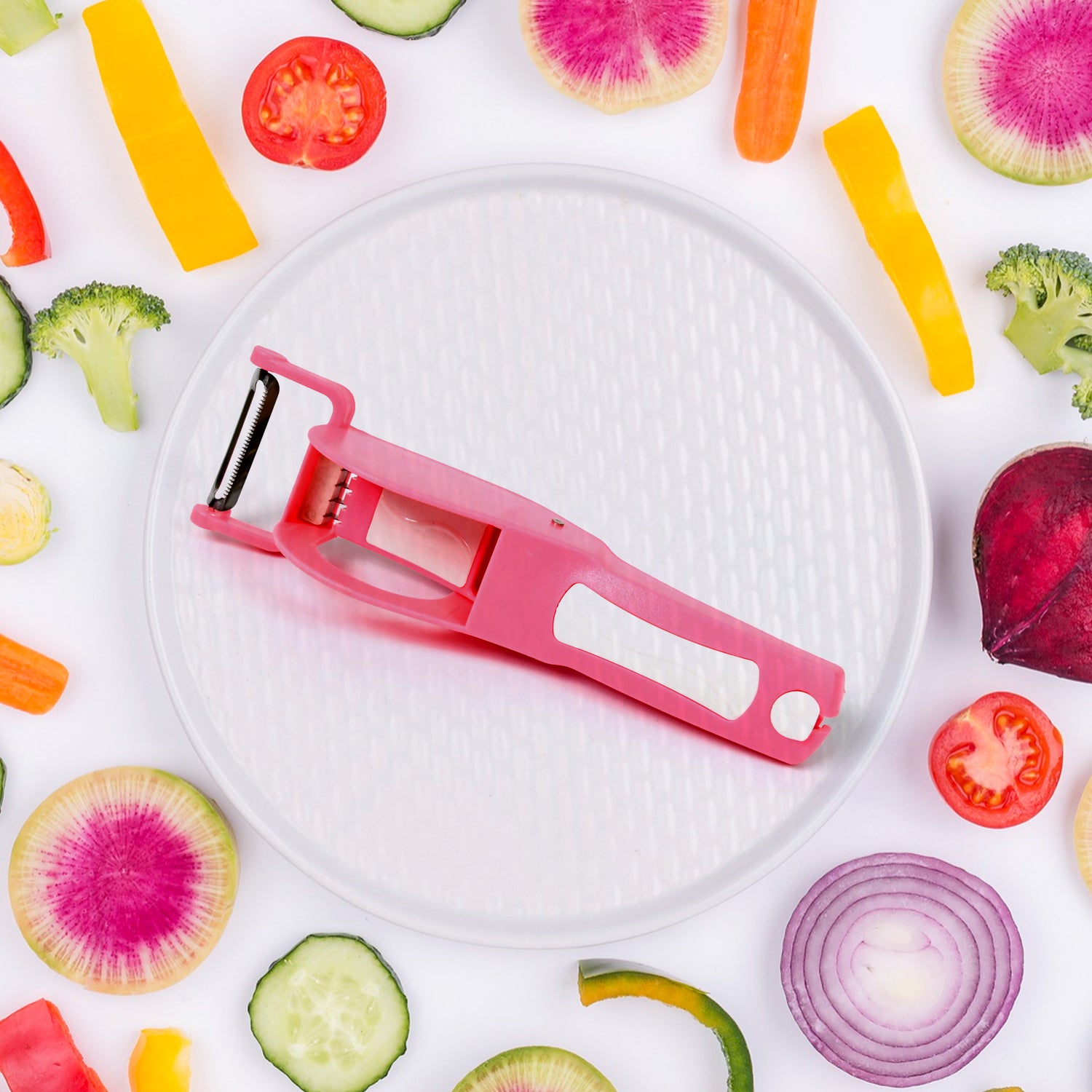 Plastic 2 In 1 Vegetable Fruit Multi Cutter 5 Blade (1 Pc  Multicolor)