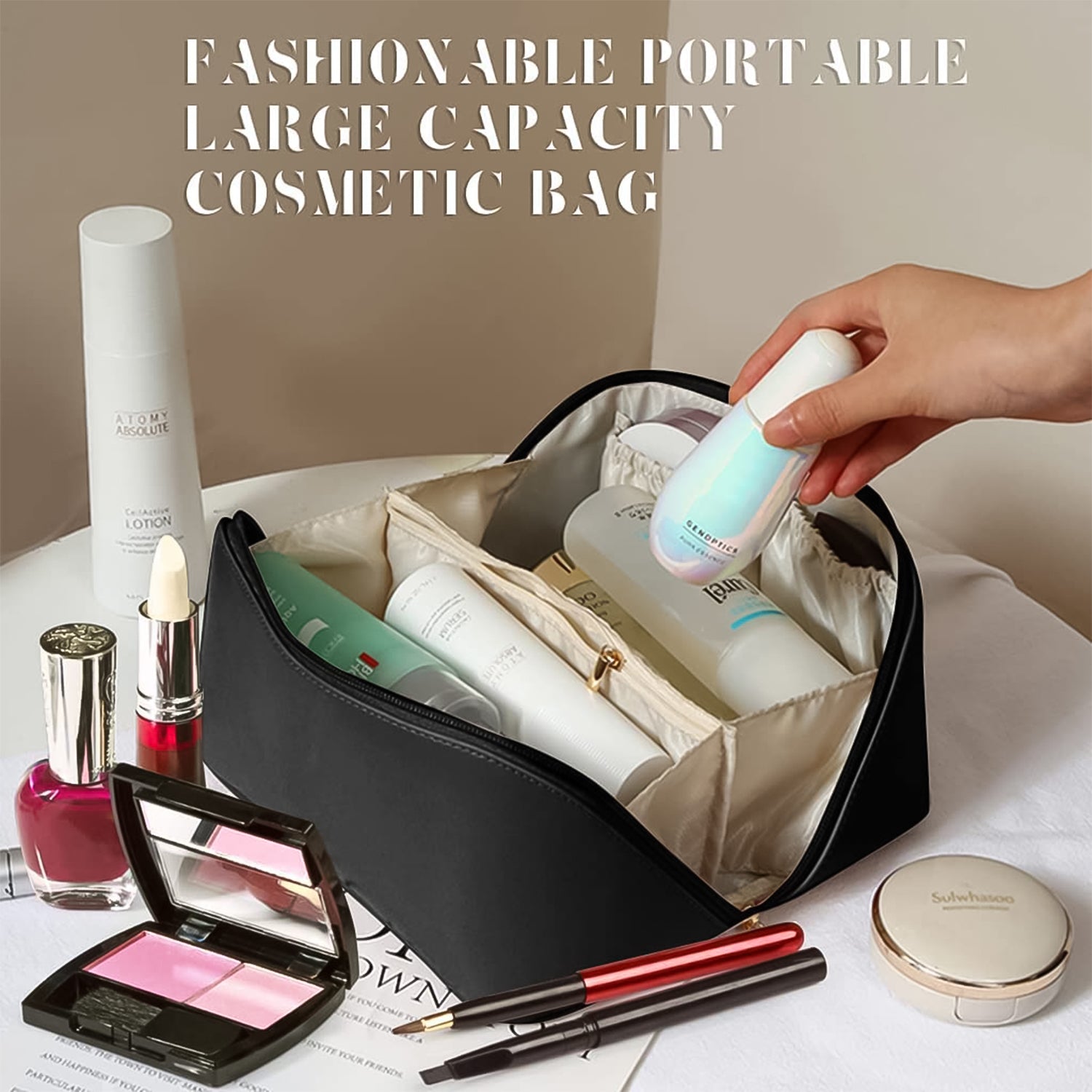 Premium Travel Makeup Toiletry Organizer Pouch With Zipper Handle (1 Pc)