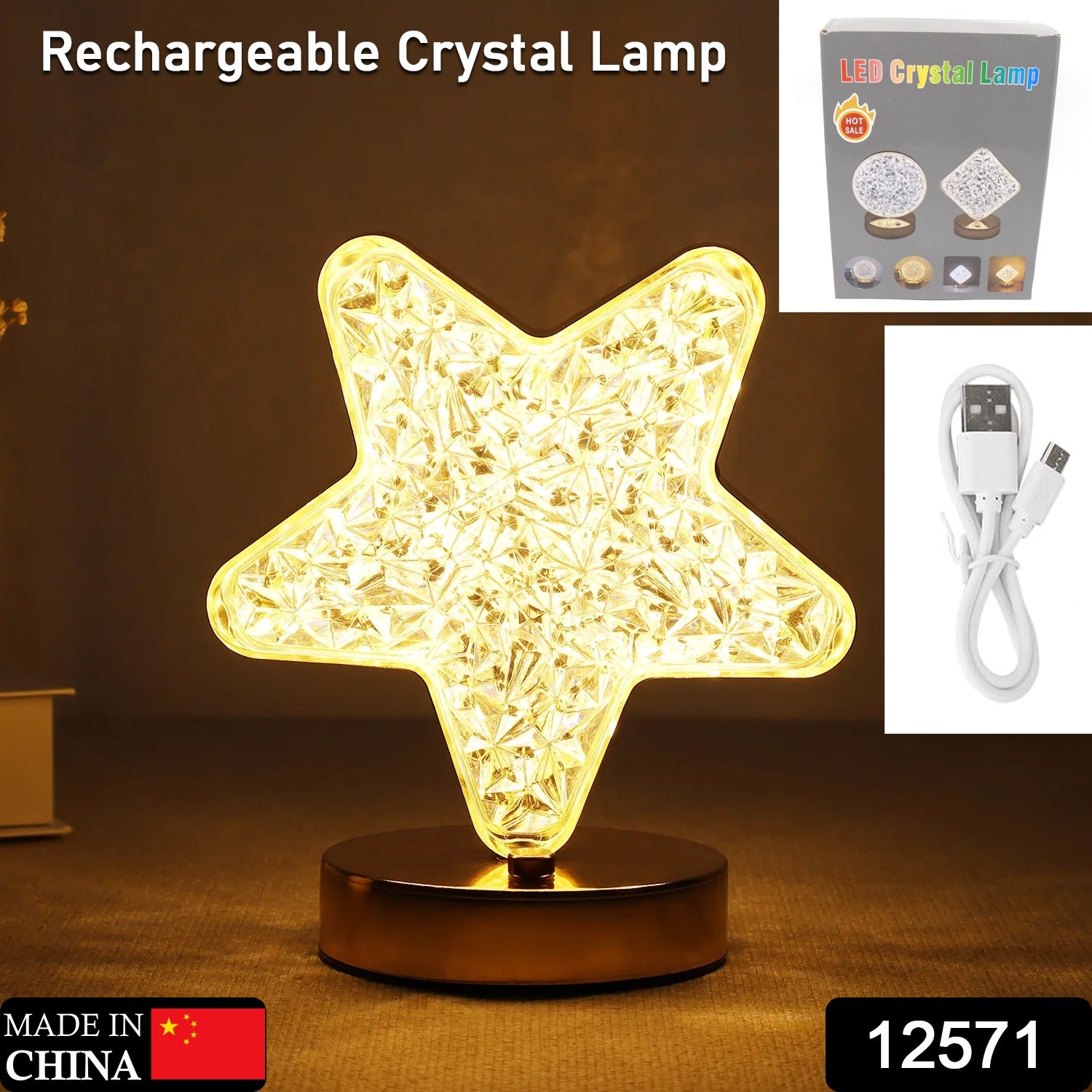 Star Shape Crystal Diamond Lamp Cordless Luxury Lamp (1 Pc )